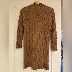 Madewell Camel Ribbed Turtleneck Sweater Dress